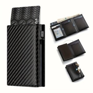 Men's Pop-Up Card Holder Wallet with Zip Coin Pouch