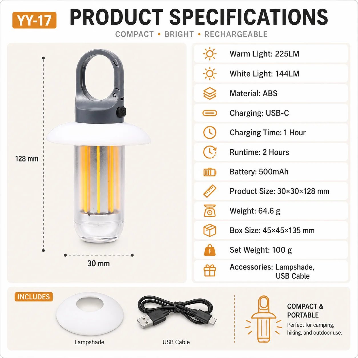 LED Rechargeable Flashlight Camping Lantern 5 Modes Super Bright Portable Hanging Tent Lamp Waterproof Hiking Fishing Outdoor