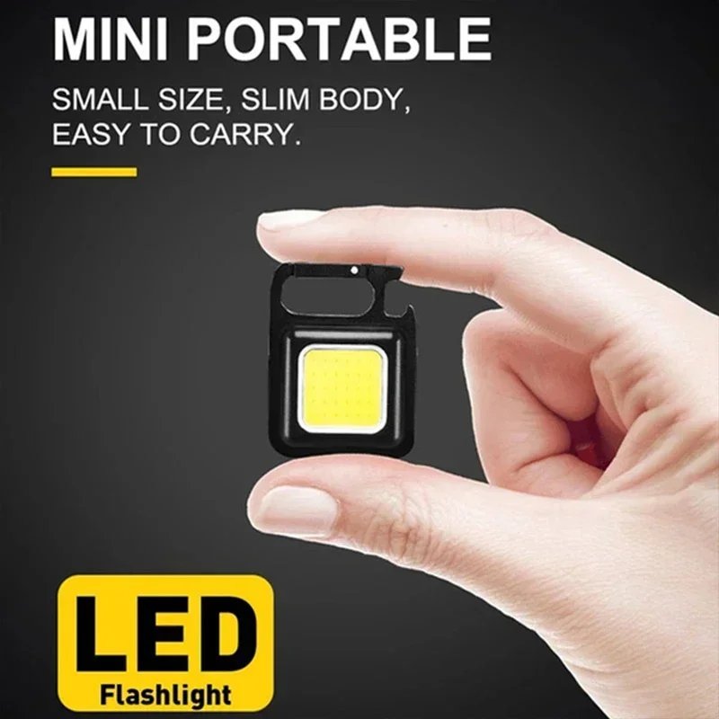 Keychain Light Mini Multifunctional Camping Flashlight USB Rechargeable LED Portable Bright COB Pocket Clip Lantern Outdoor Work