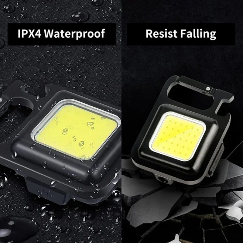 Keychain Light Mini Multifunctional Camping Flashlight USB Rechargeable LED Portable Bright COB Pocket Clip Lantern Outdoor Work