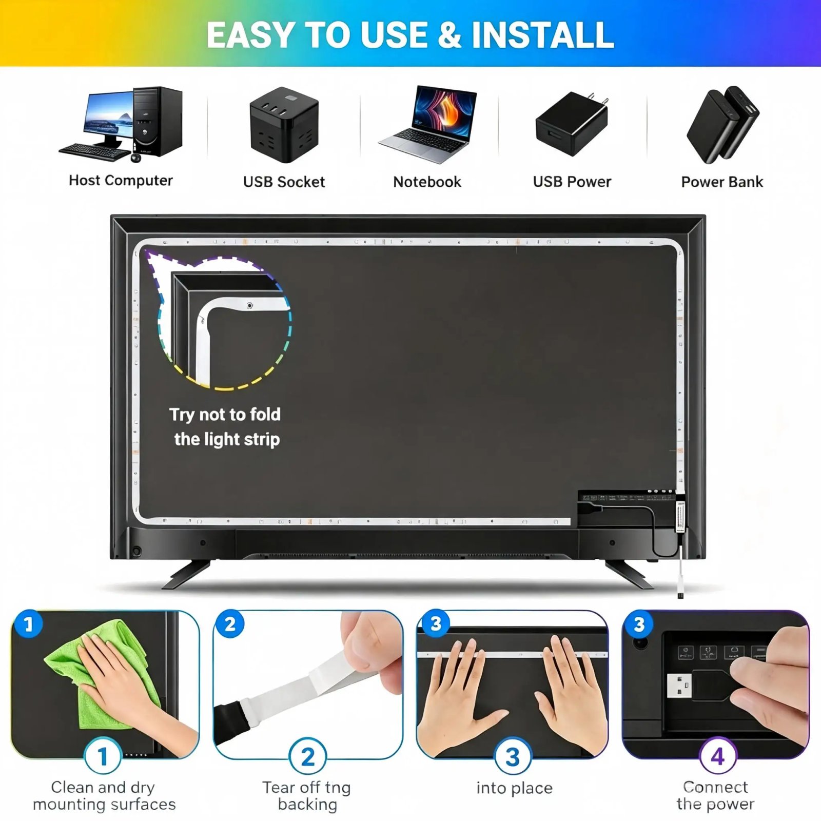 USB LED Light Strip with 3-Button Remote - Image 5
