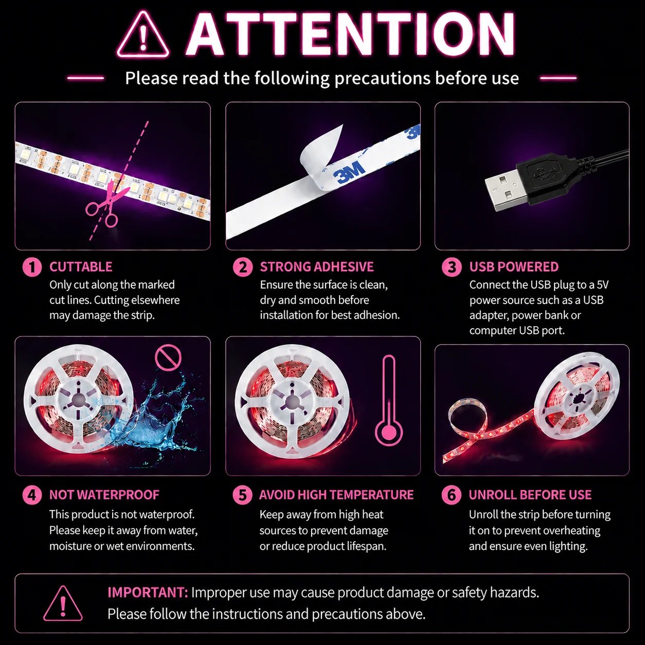 USB LED Light Strip with 3-Button Remote - Image 6