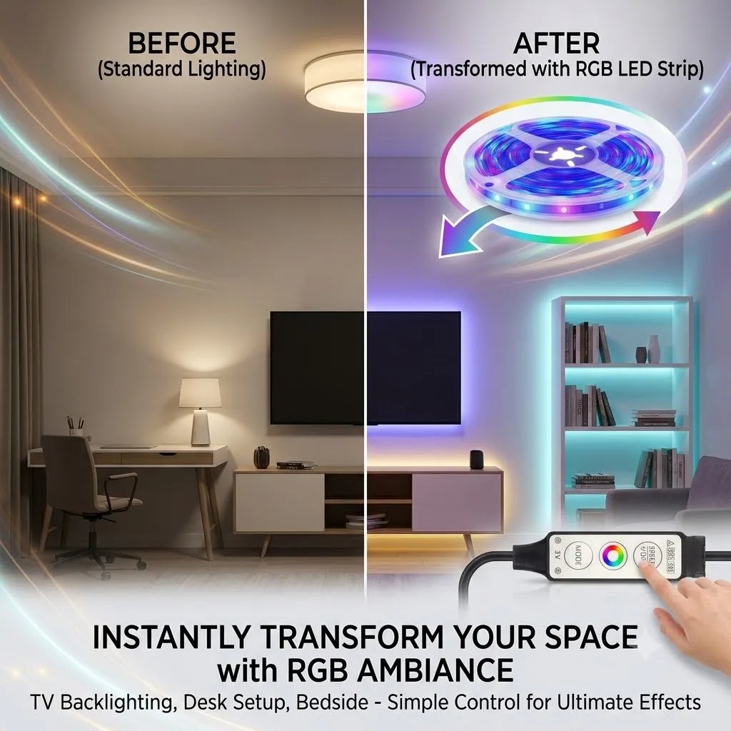USB LED Light Strip with 3-Button Remote - Image 3